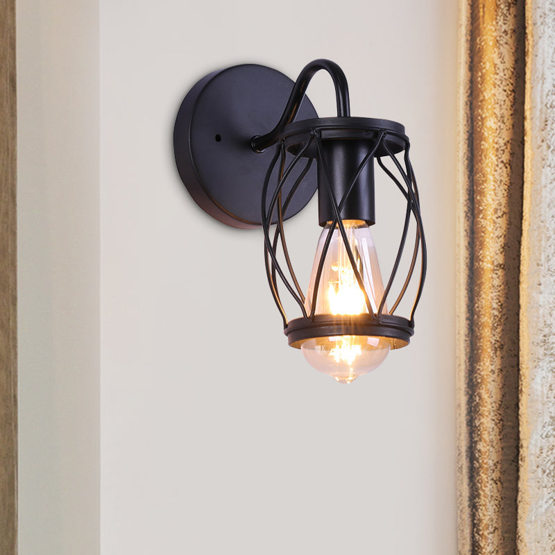 Applique da parete industriale a tamburo in metallo nero con 1 luce