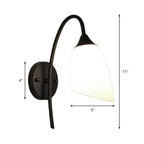 Applique da parete moderna 1 luce con paralume angolato in vetro opalino nero/oro per camera da letto