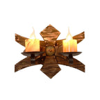 Applique da parete vintage a 2 luci stile lanterna con vetro trasparente e base in legno