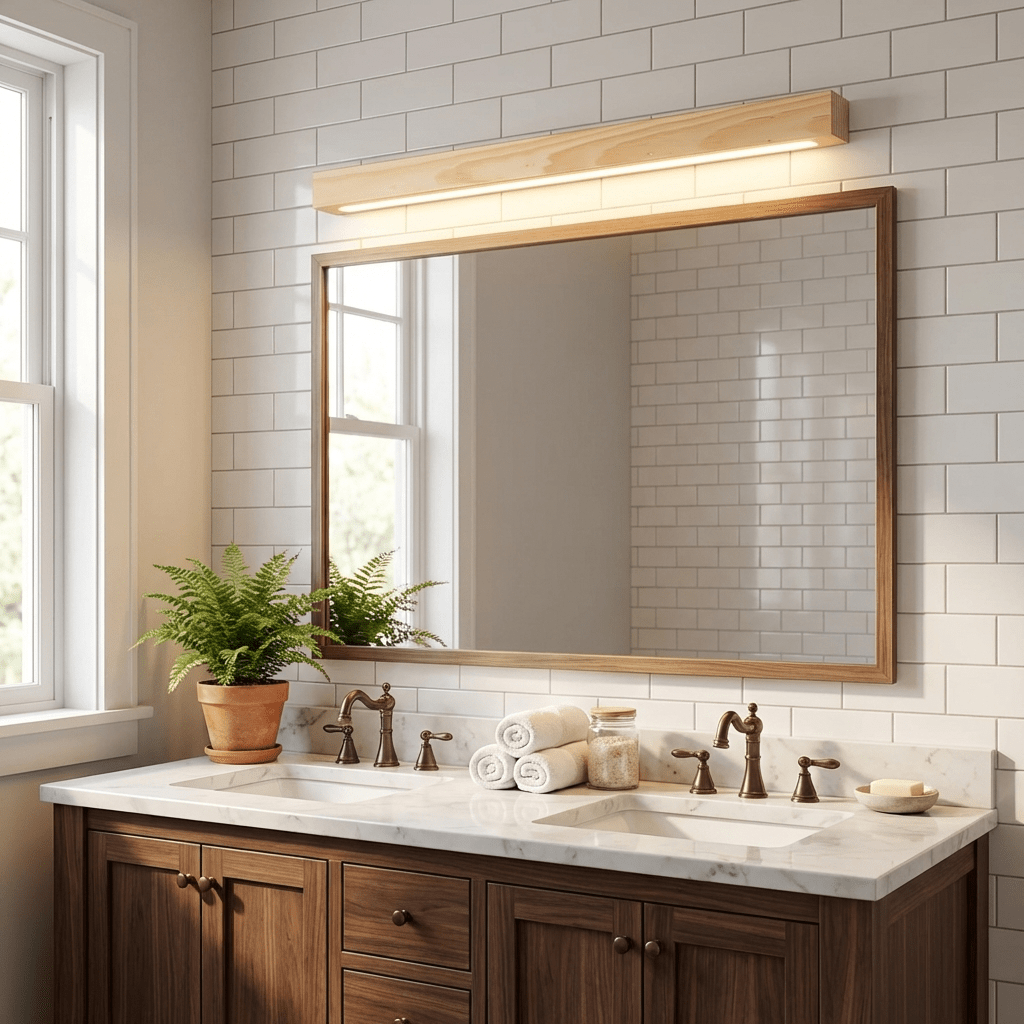 Applique lineare in legno con luce sottile