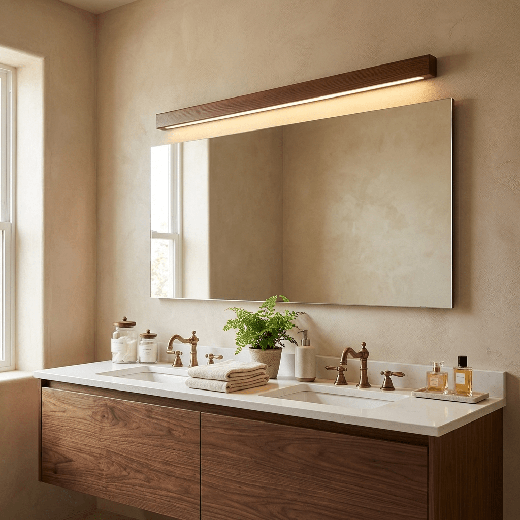 Applique lineare in legno con luce sottile