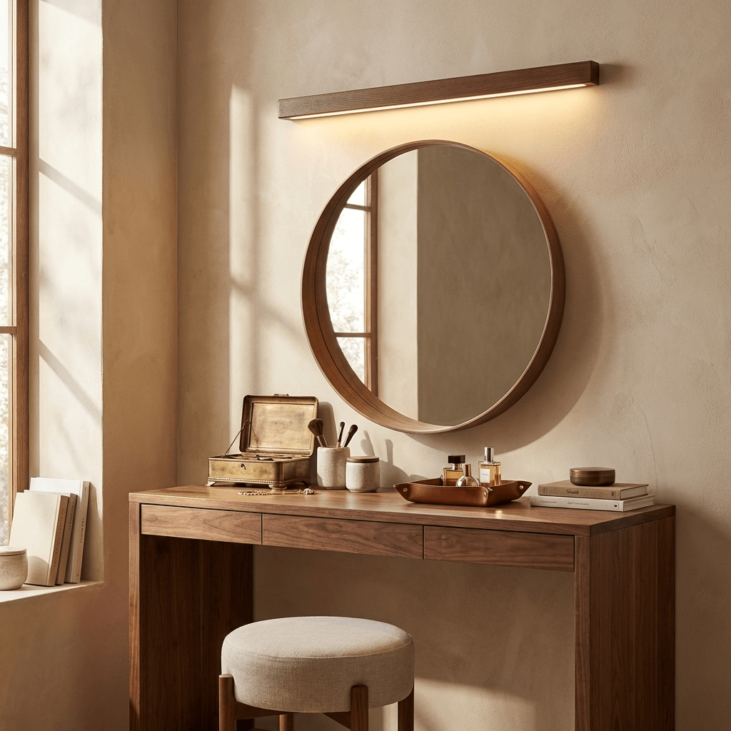 Applique lineare in legno con luce sottile