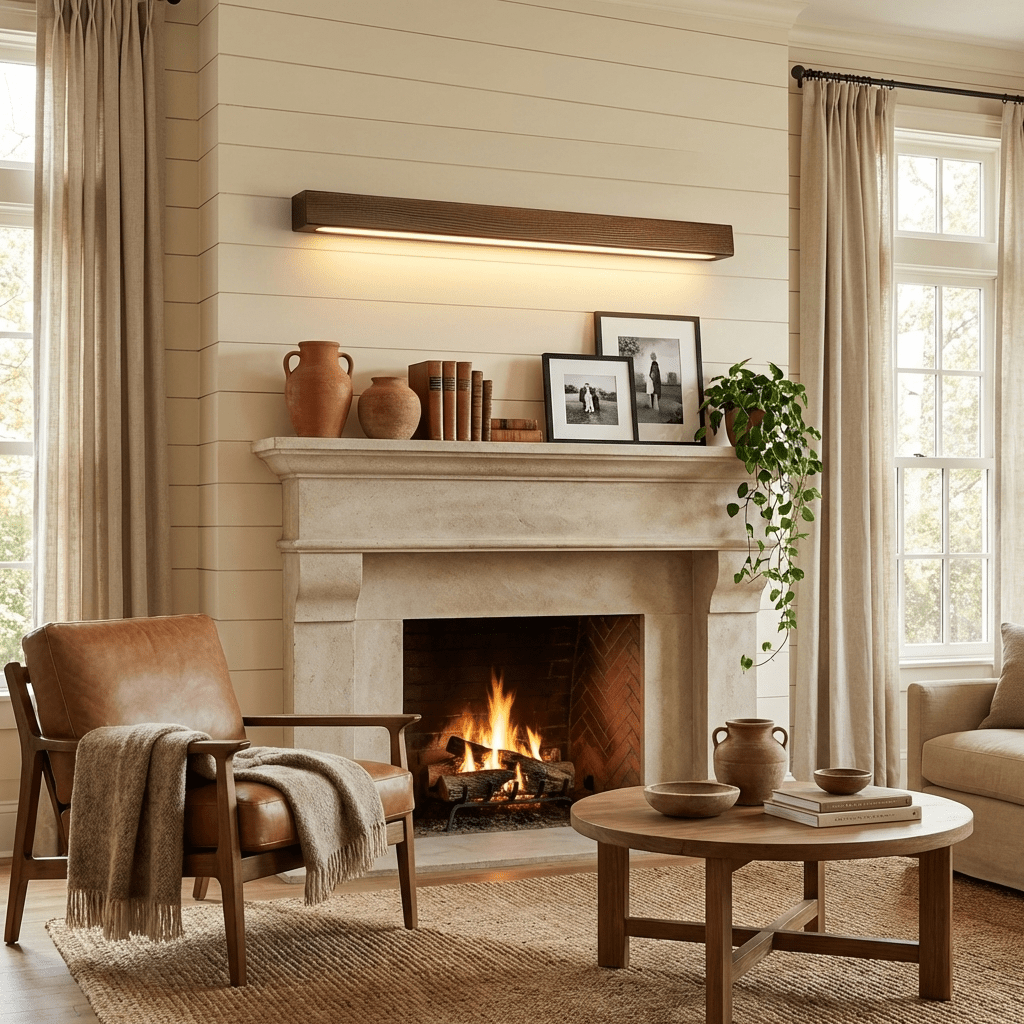Applique lineare in legno con luce sottile