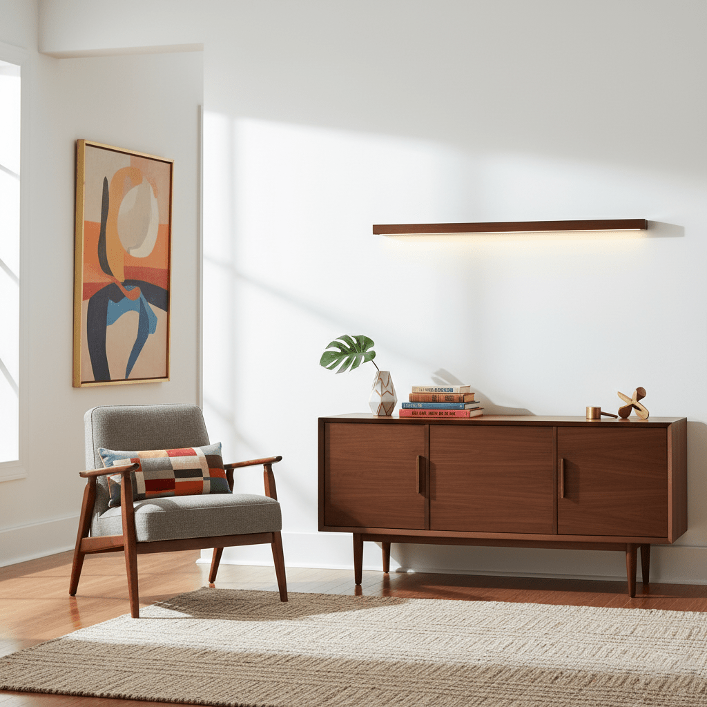 Applique lineare in legno con luce sottile
