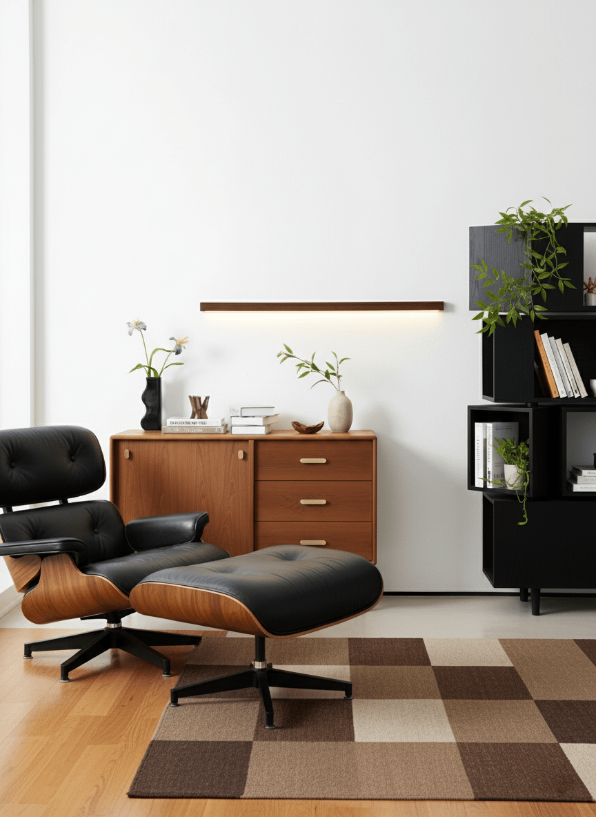 Applique lineare in legno con luce sottile