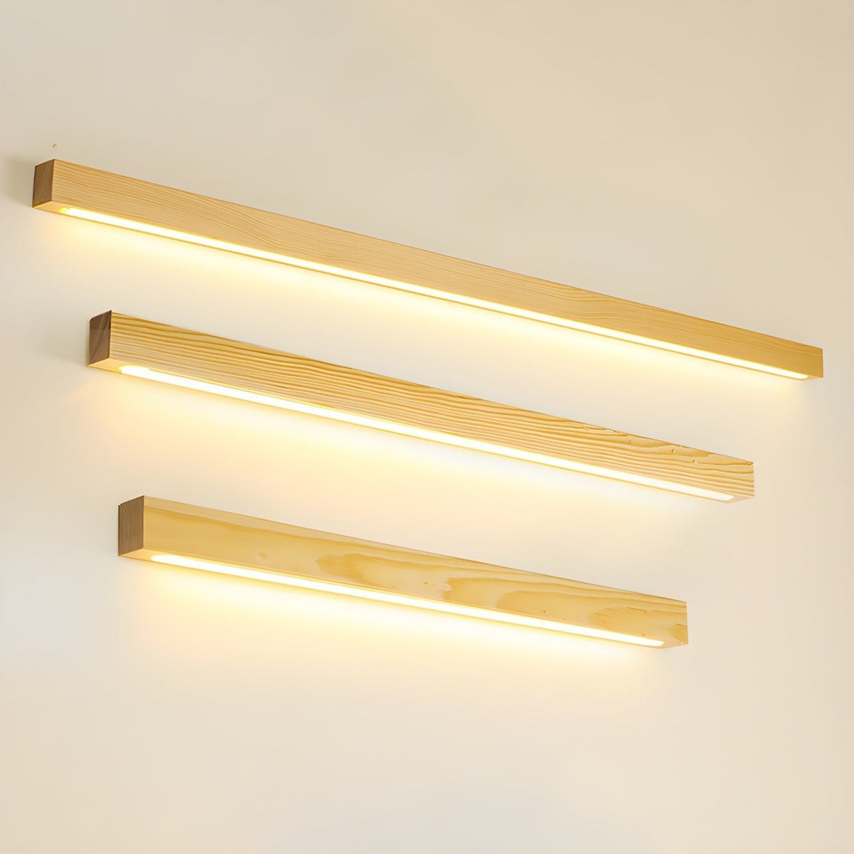 Applique lineare in legno con luce sottile