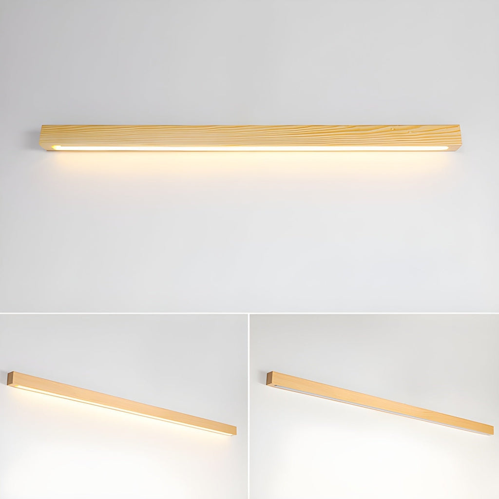 Applique lineare in legno con luce sottile