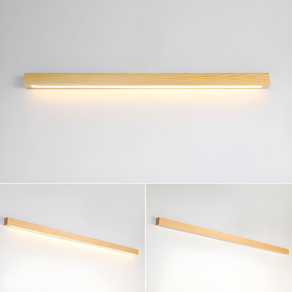 Applique lineare in legno con luce sottile
