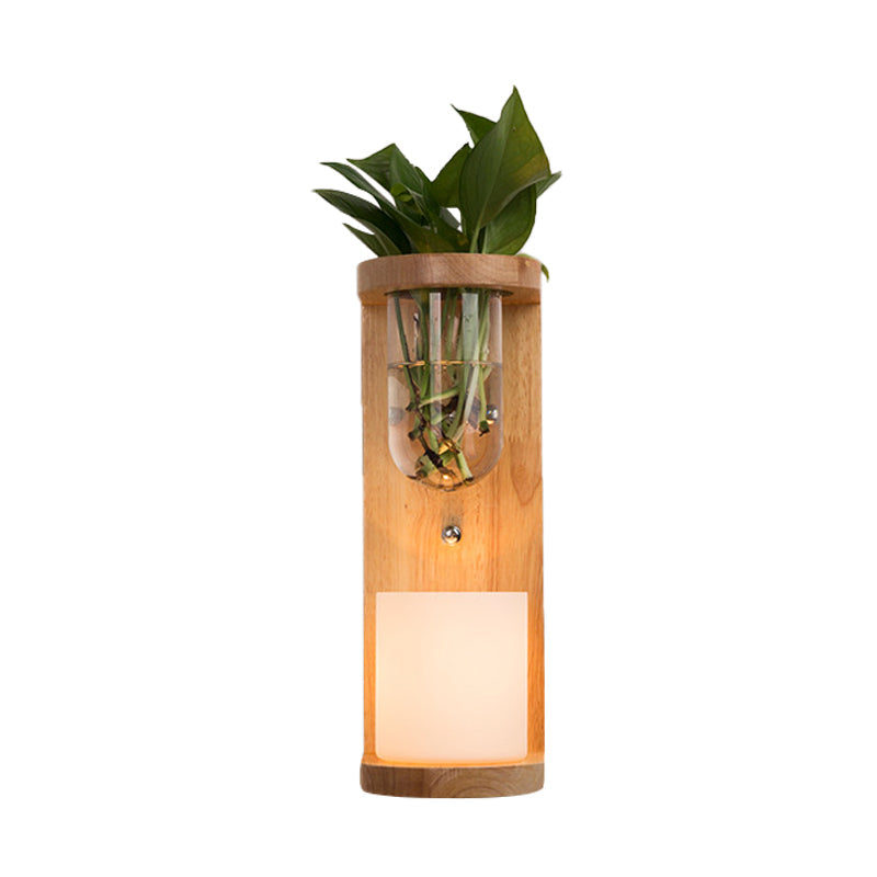 Applique da parete cilindrica in legno e vetro opalino stile industriale LED
