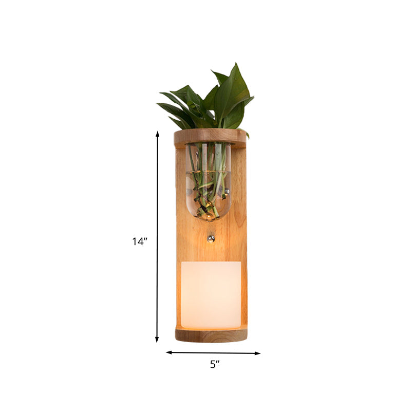 Applique da parete cilindrica in legno e vetro opalino stile industriale LED