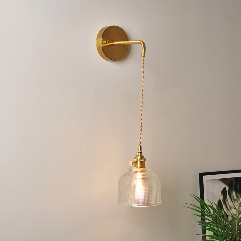 Applique da parete industriale 1 luce con paralume in vetro trasparente per comodino