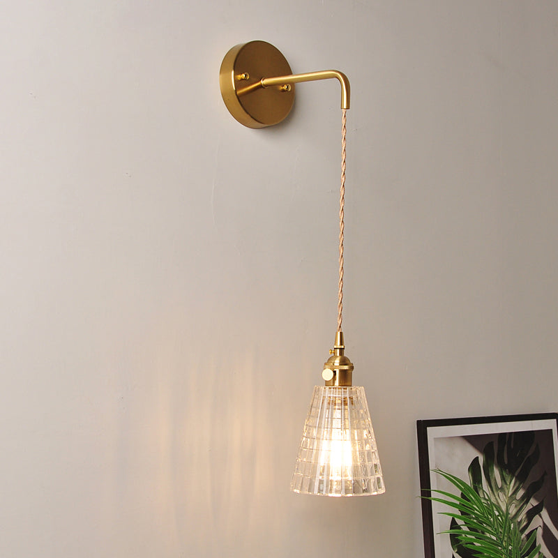 Applique da parete industriale 1 luce con paralume in vetro trasparente per comodino