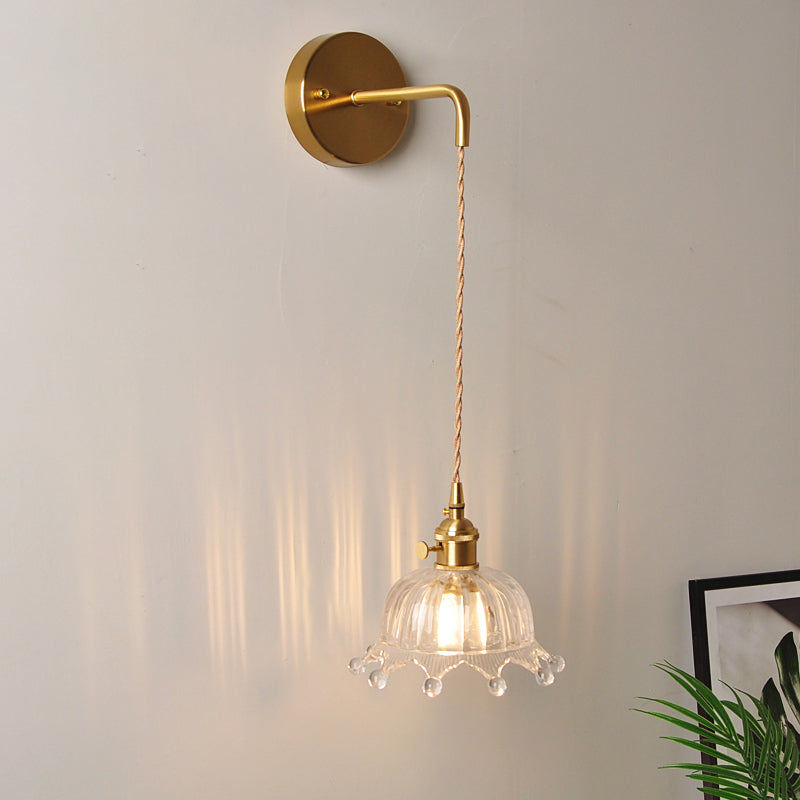 Applique da parete industriale 1 luce con paralume in vetro trasparente per comodino