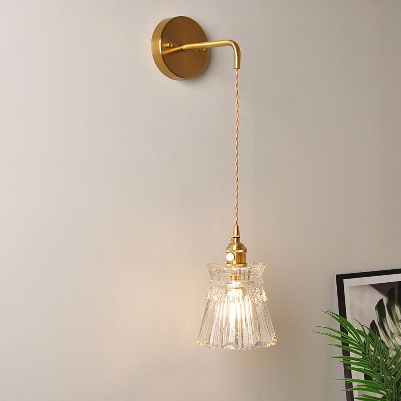 Applique da parete industriale 1 luce con paralume in vetro trasparente per comodino