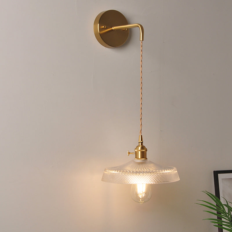 Applique da parete industriale 1 luce con paralume in vetro trasparente per comodino