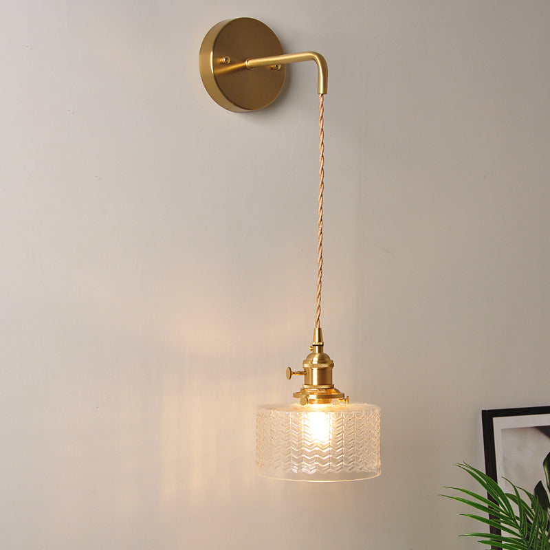 Applique da parete industriale 1 luce con paralume in vetro trasparente per comodino