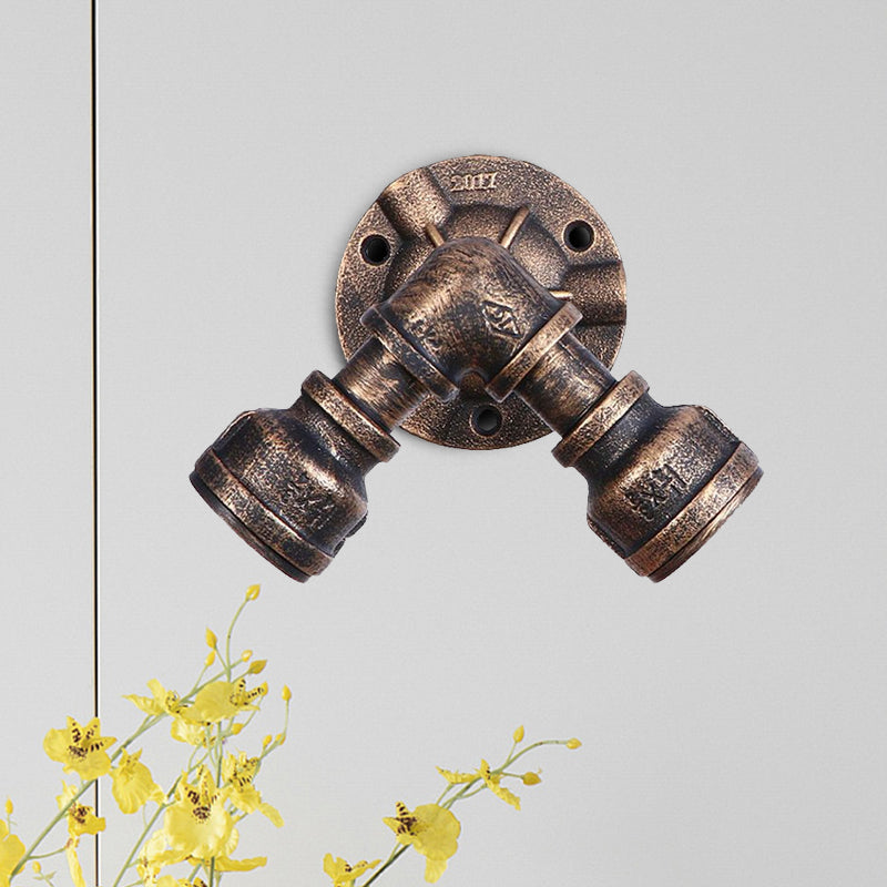 Applique a parete industriale 2 luci con paralume in ferro battuto stile rustico bronzo anticato