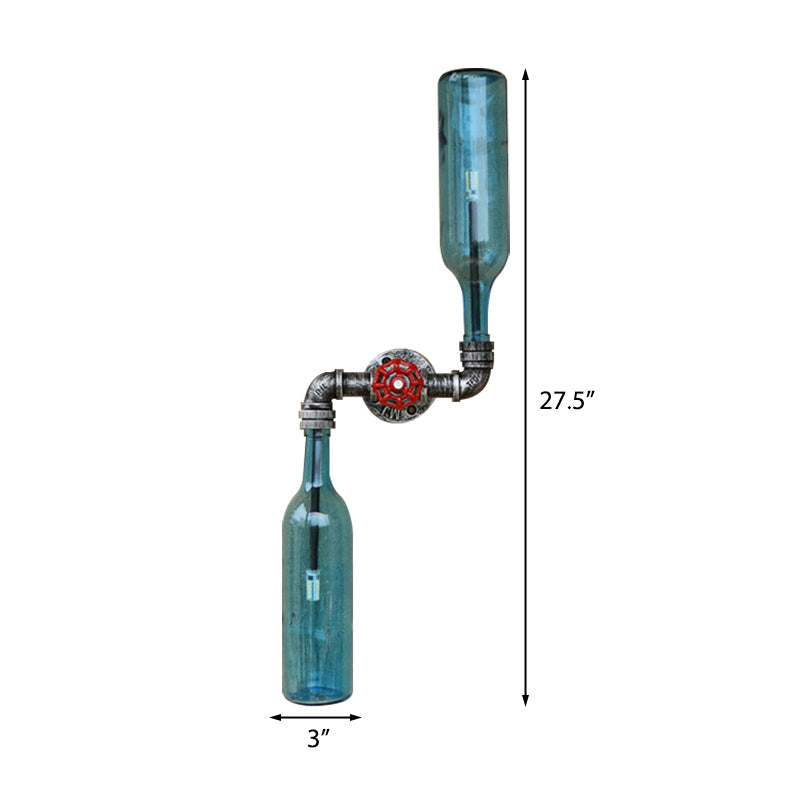Applique da parete in vetro grigio/blu a forma di bottiglia di vino 2 luci stile industriale