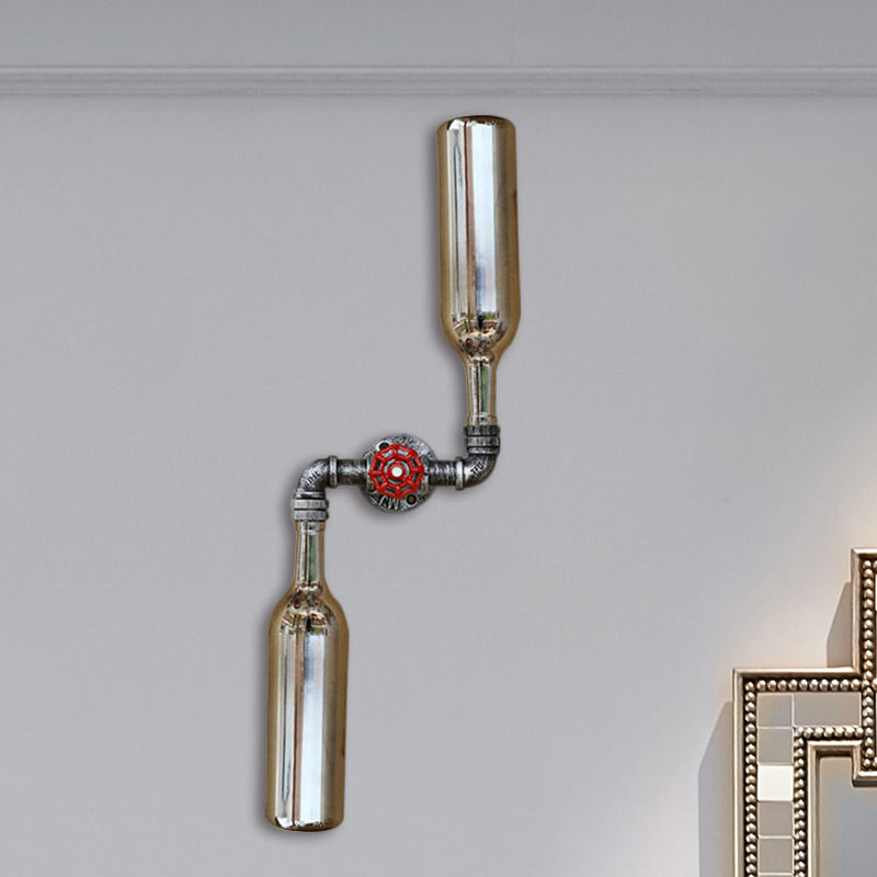 Applique da parete in vetro grigio/blu a forma di bottiglia di vino 2 luci stile industriale