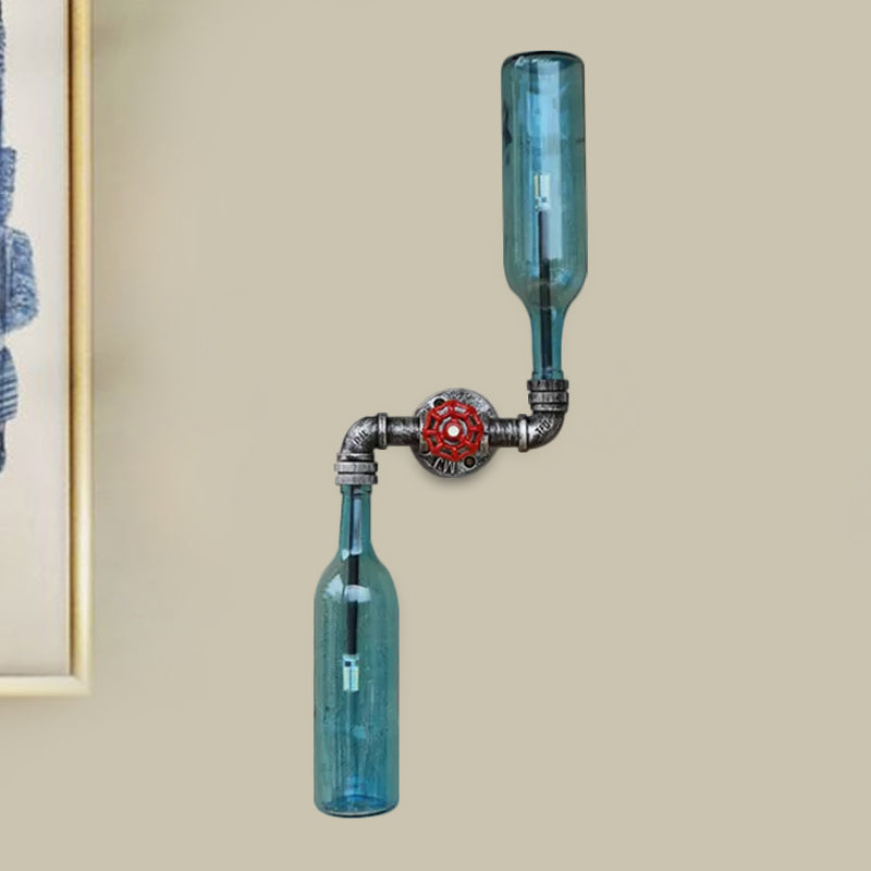 Applique da parete in vetro grigio/blu a forma di bottiglia di vino 2 luci stile industriale