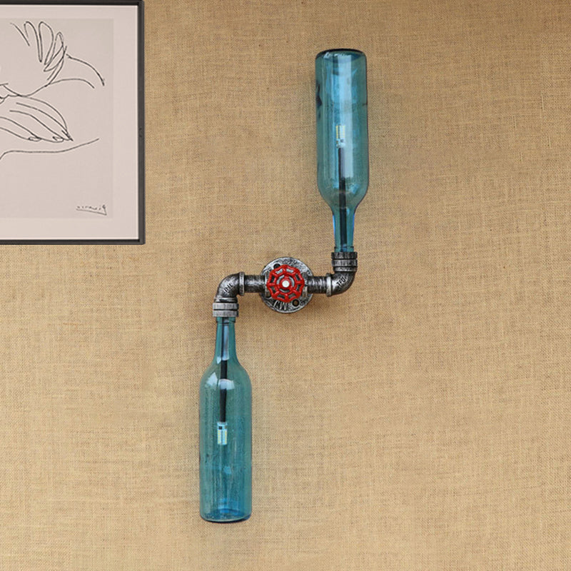 Applique da parete in vetro grigio/blu a forma di bottiglia di vino 2 luci stile industriale