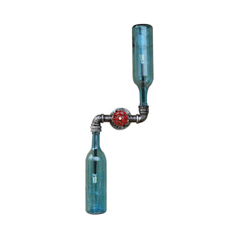 Applique da parete in vetro grigio/blu a forma di bottiglia di vino 2 luci stile industriale