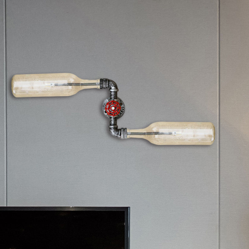 Applique da parete in vetro grigio/blu a forma di bottiglia di vino 2 luci stile industriale