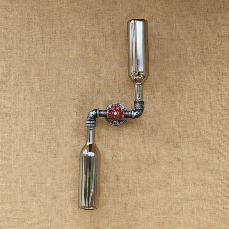 Applique da parete in vetro grigio/blu a forma di bottiglia di vino 2 luci stile industriale