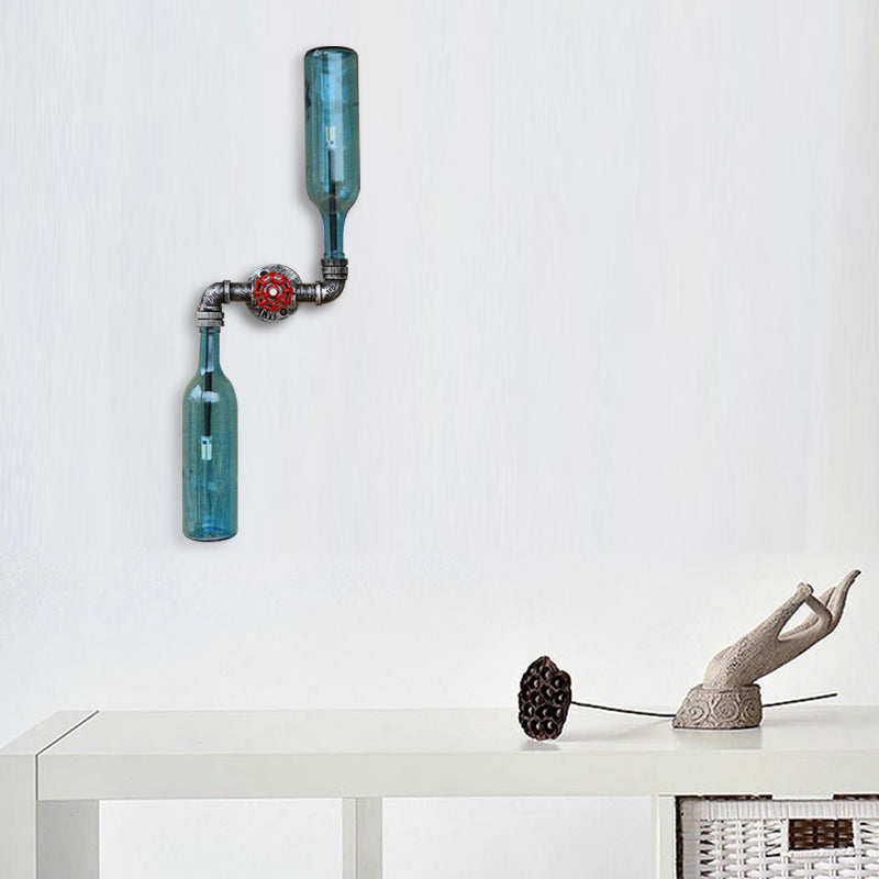 Applique da parete in vetro grigio/blu a forma di bottiglia di vino 2 luci stile industriale