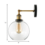 Applique da parete in vetro soffiato trasparente stile industriale con finitura ottone