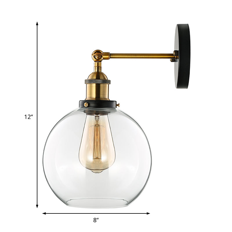 Applique da parete in vetro soffiato trasparente stile industriale con finitura ottone
