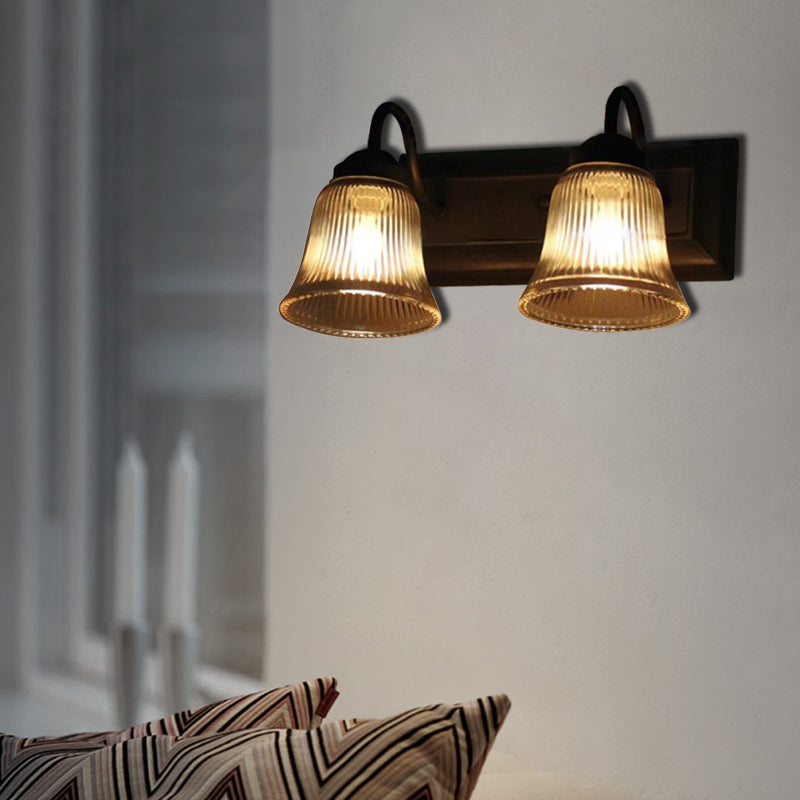 Applique da parete in vetro trasparente a campana – stile industriale con struttura nera
