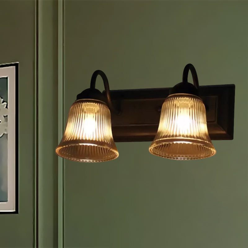 Applique da parete in vetro trasparente a campana – stile industriale con struttura nera
