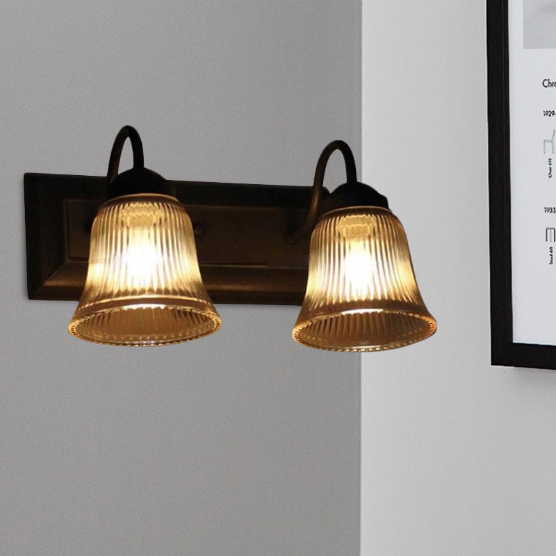 Applique da parete in vetro trasparente a campana – stile industriale con struttura nera