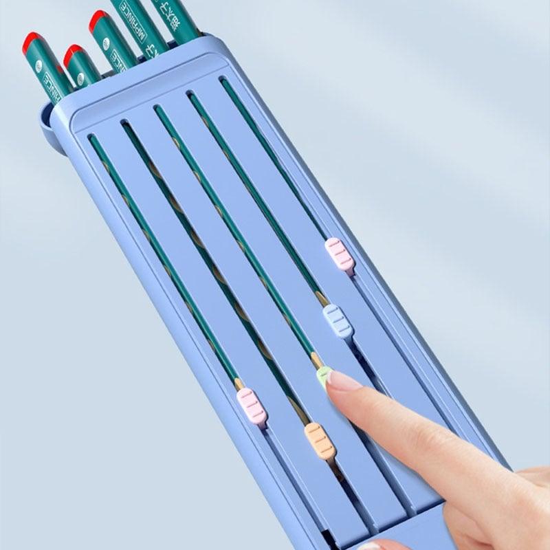 Astuccio portapenne multiscomparto con espulsione automatica