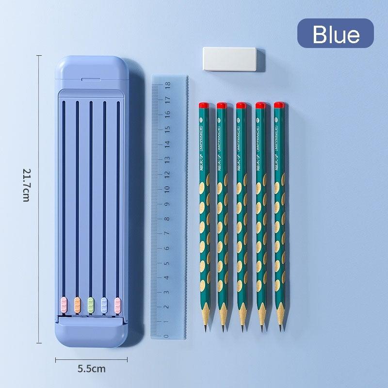 Astuccio portapenne multiscomparto con espulsione automatica