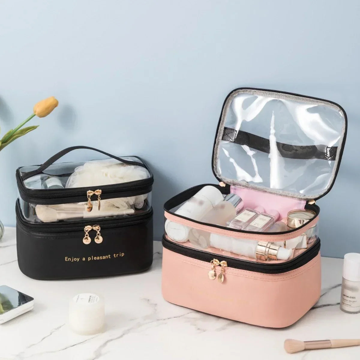 Beauty case Cosmavera 2 in 1 trasparente e impermeabile per viaggio e uso quotidiano