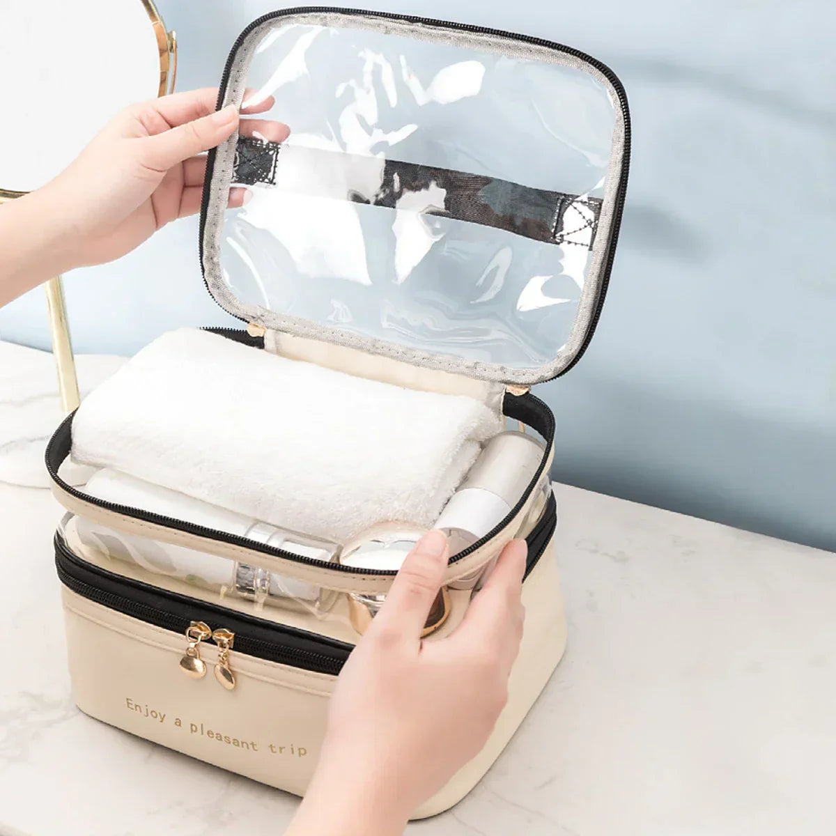Beauty case Cosmavera 2 in 1 trasparente e impermeabile per viaggio e uso quotidiano