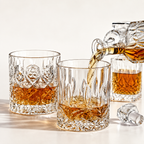 Bicchiere tumbler per whiskey in vetro con motivo vintage a rilievo