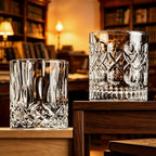 Bicchiere tumbler per whiskey in vetro con motivo vintage a rilievo