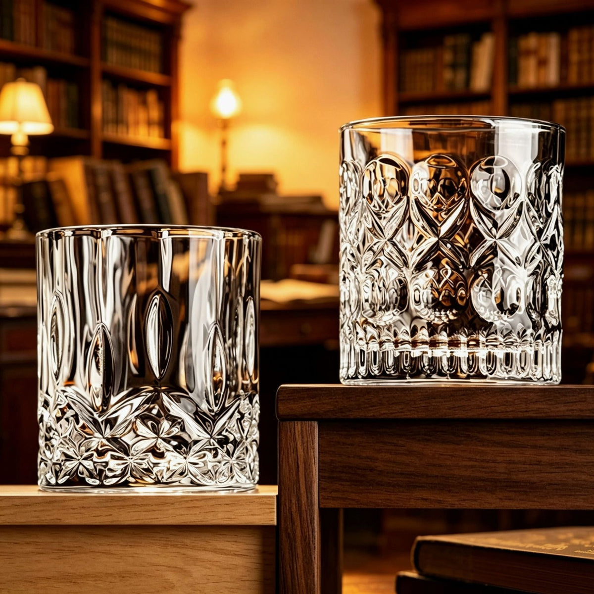 Bicchiere tumbler per whiskey in vetro con motivo vintage a rilievo
