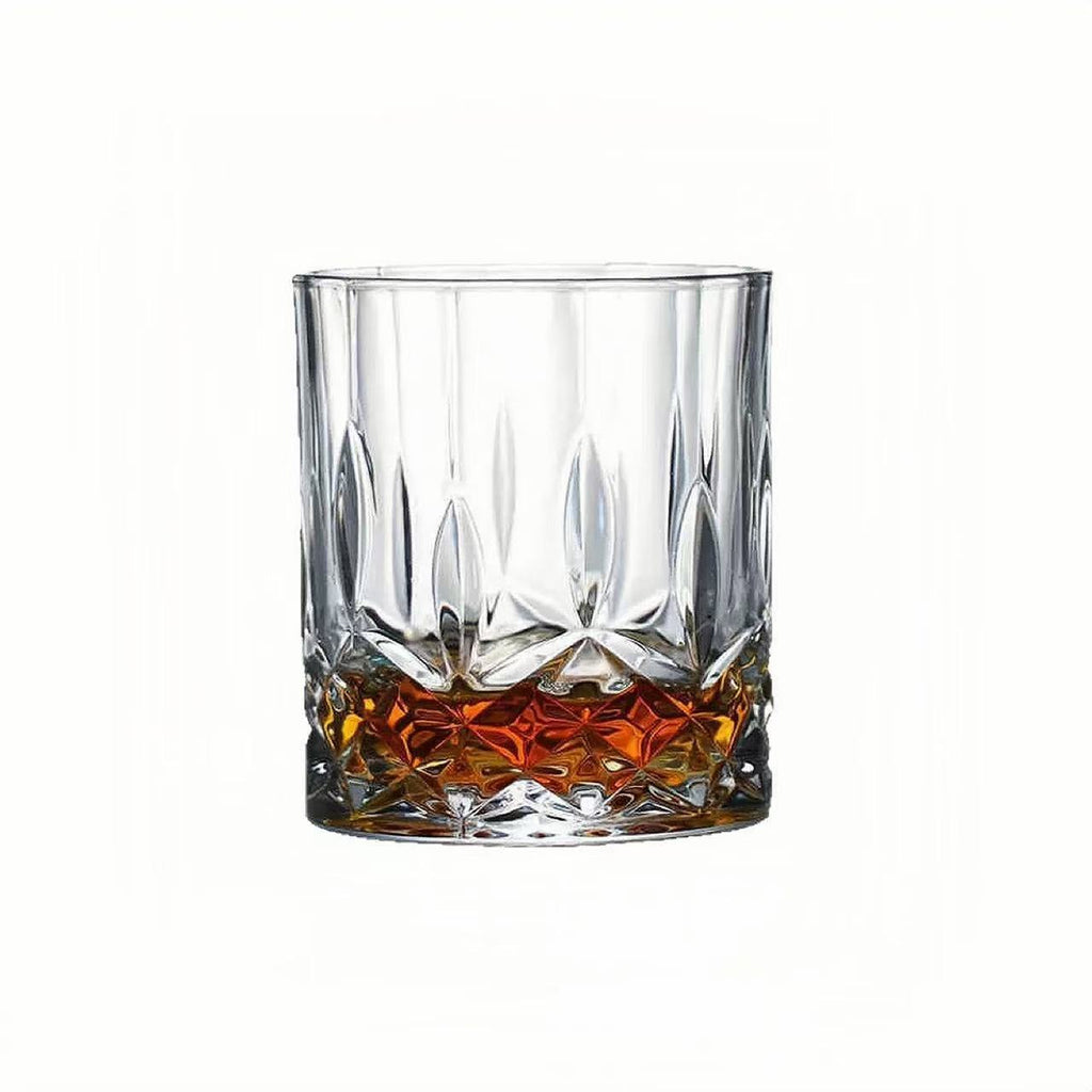 Bicchiere tumbler per whiskey in vetro con motivo vintage a rilievo