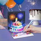 Biglietto d'auguri musicale con torta 3D luminosa