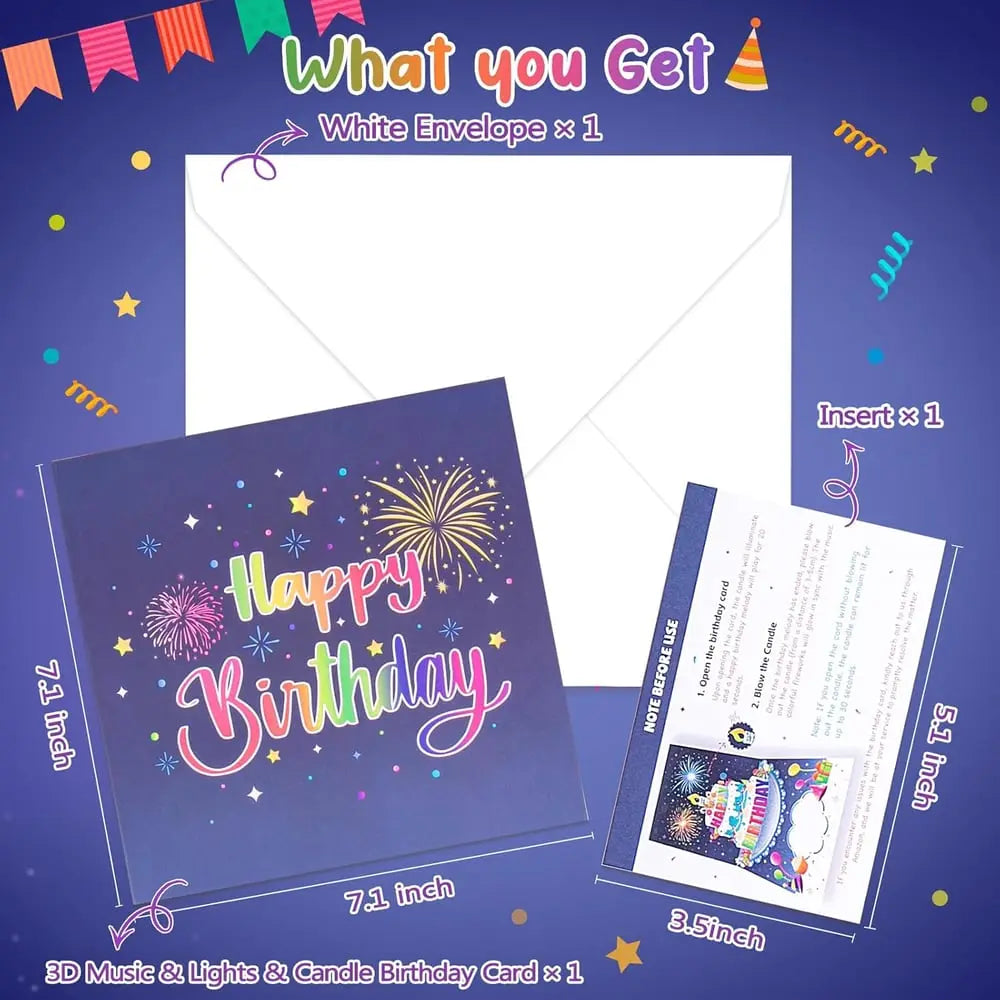 Biglietto d'auguri musicale con torta 3D luminosa
