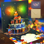 Biglietto di auguri pop-up con torta 3D, luci LED e musica