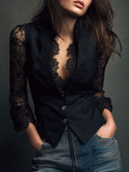 Blusa blazer donna con dettagli in pizzo - Top elegante da sera
