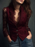 Blusa blazer donna con dettagli in pizzo - Top elegante da sera