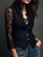 Blusa blazer donna con dettagli in pizzo - Top elegante da sera