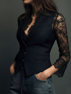 Blusa blazer donna con dettagli in pizzo - Top elegante da sera
