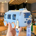 Borraccia a forma di autobus da 500 ml con cannuccia e tracolla
